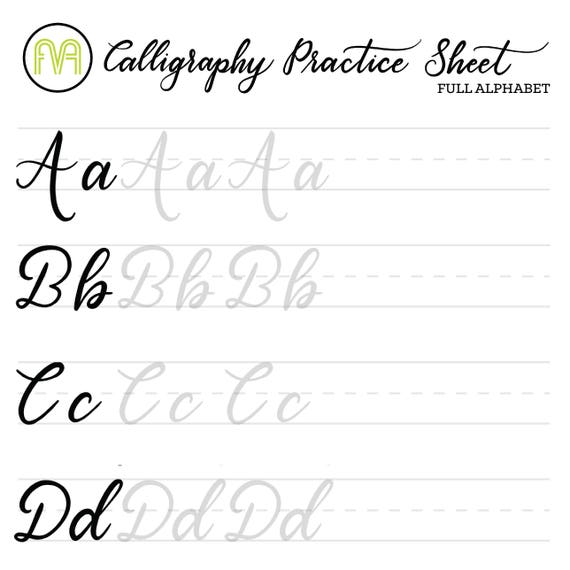 Calligraphy Practice Sheets Full Alphabet Lettering