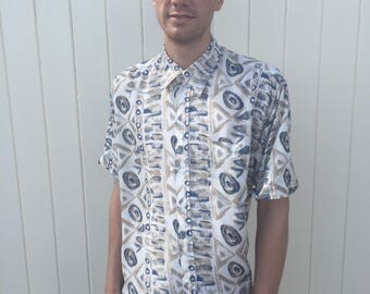 Men's Vintage Shirt. Patterned 80s Retro Shirt. Large.