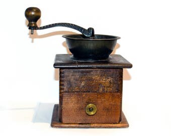 Antique Wood and Metal Coffee Grinder, Farmhouse Style by BigMuddyVintageShop