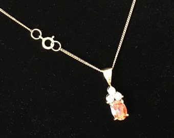 Sterling Silver Topaz Pendant Necklace, Topaz and Sterling Silver Necklace, Topaz and CZ Sterling Silver Pendant, Oval Cut Pink Topaz Charm