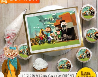 Edible cake images Minecraft Cake Decorations. Cake topper. Minecraft cupcakes