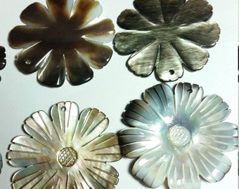 Carved Abalone Flower Pendant 40mm