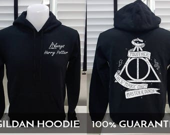Harry Potter Hoodie Shirt Deathly Hallows Hood Tumblr Gildan Black Color