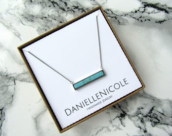 Turquoise Bar Necklace, Turquosie Pendant Necklace, Dainty Necklace, Simple Necklace, Layering Necklace, Statement Necklace, Boho Jewelry