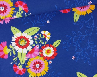 Organic Jersey Letizia Flower - Midnight Blue - Floral - Jersey Knit by Lillestoff - Euro knits