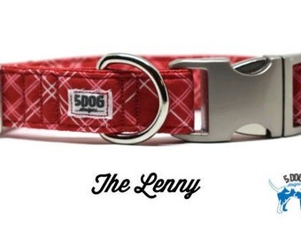 Red Plaid Dog and Cat Collar, Martingale collar, Martingale Buckle, Metal Buckle Dog Collar, The Lenny Custom Collar
