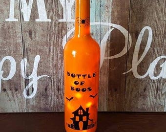 Bottle of Boos Lighted Recycled Wine Bottle, Bottle of Boos