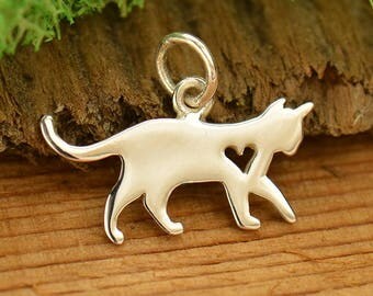 Sterling Silver Cat Charm - Kitty Charm - Kitten Charm - Cat Lover Charm - Make your own charm necklace