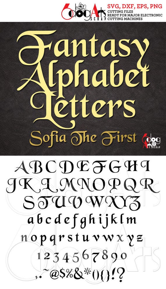 Sofia Fantasy Alphabet SVG DXF Vector Cut Files Monogram Font