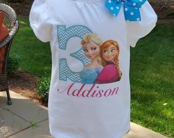 Frozen birthday Shirt!! Any age and name! sixe 2t 3t 4t 5t 6/6x 7/8 10/12 Anna and Elsa Birthday shirt long or short sleeve