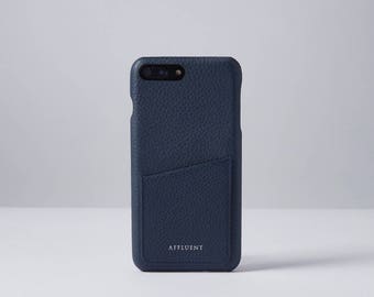 Grained ITALIAN LEATHER iPhone Case with Card Slot Navy