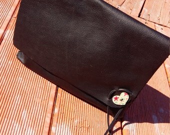 Black Leather Clutch Purse, durable cow leather, oversize leather clutch with flap, free shipping