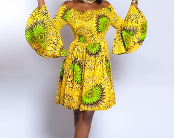 Ankara off-shoulder elastic-dress, African print dress, African clothing, Ankara dress, Ankara clothing, Elastic dress, Ankara summer dress.