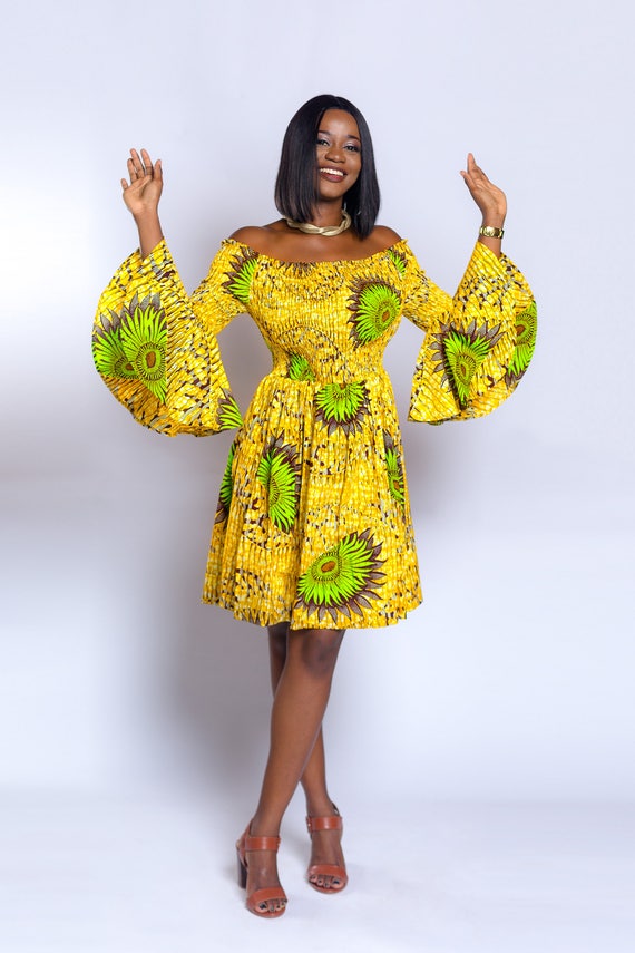 Ankara off-shoulder elastic-dress African print dress