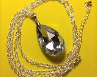 Large Crystal Teardrop Pendant Necklace