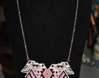 Black/Pink/White ethnic bib necklace pendant