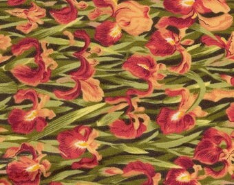 Tissu FLEURI : IRIS Rouge ( coupon 55x30 cm ) 100% Coton Patch