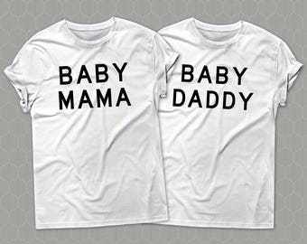 Baby Mama & Baby Daddy Shirts // Pregnancy announcement shirt // Couples pregnancy announcement // Pregnancy reveal T-shirts