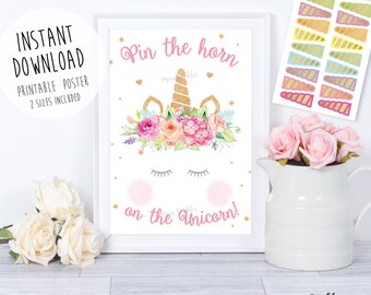 Pin the Horn on the Unicorn, Unicorn props, Unicorn party props, Unicorn party, Unicorn invitation, unicorn birthday,Unicorn games printable