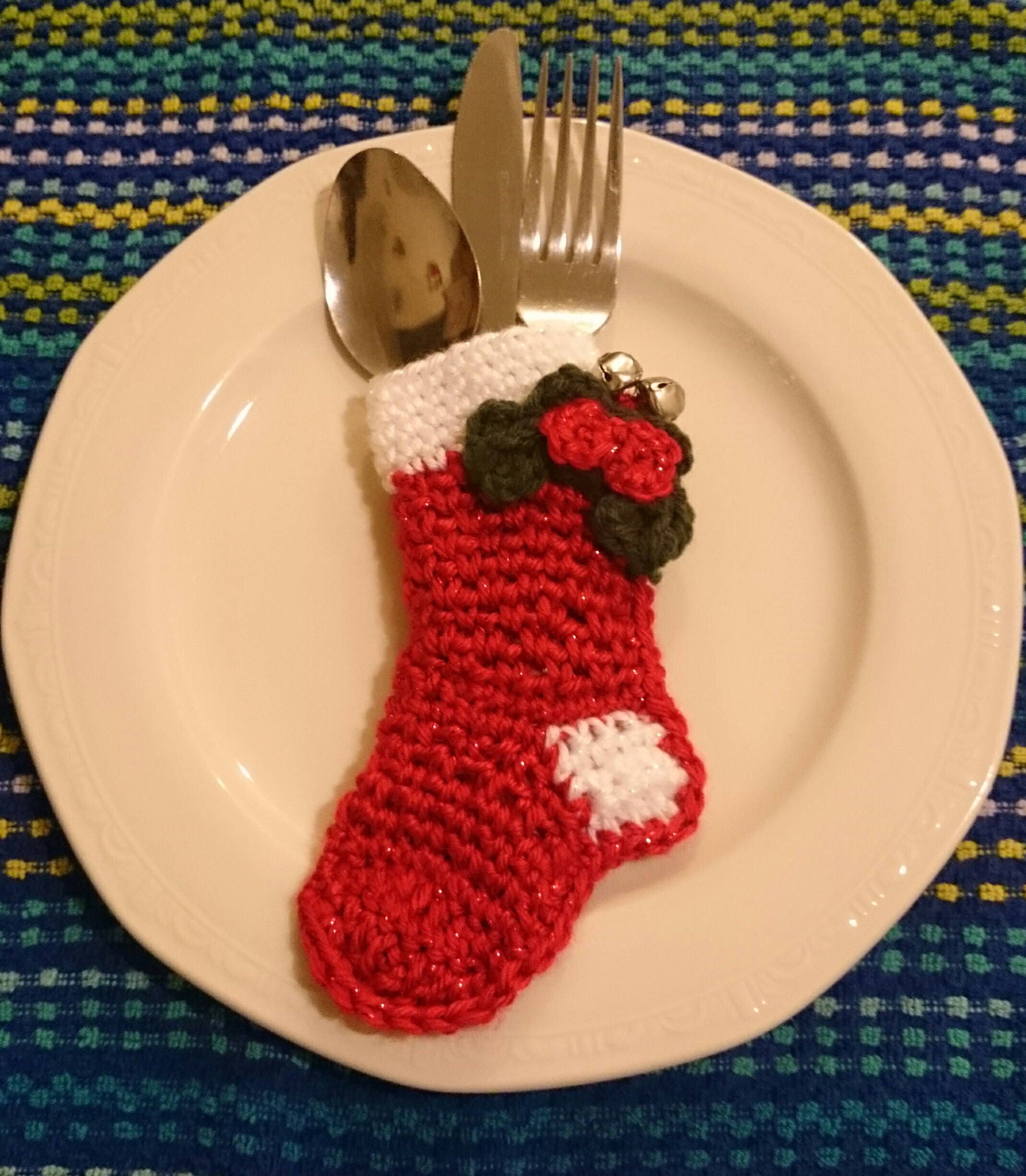 8 pc Crochet Holiday Utensil Holder