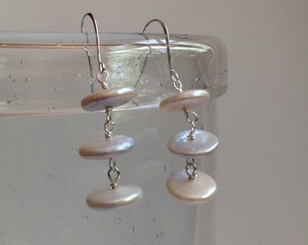 Silver Coin Pearl Earrings