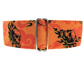 Skulls Martingale Collar, 2 Inch Martingale Collar, Orange Martingale, Halloween Martingale Collar Flames Dog Collar Greyhound Collar