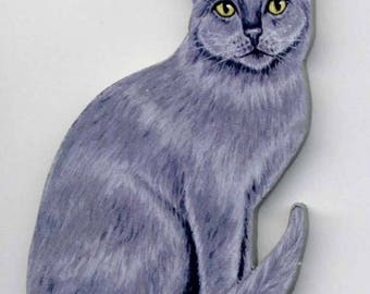 GRAY CAT Wooden MAGNET - Hand Crafted!