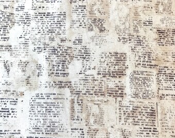 Old newspaper fabric, Old Love letter fabric, French words typed in an old paper fabric 100% cotton for Quilting and all sewing projects.