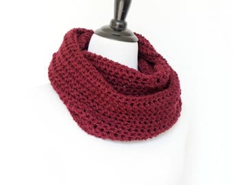 Crochet cowl, infinity scarf, knit cowl, large cowl, loop scarf, infinity loop, crochet scarf, burgundy cowl,