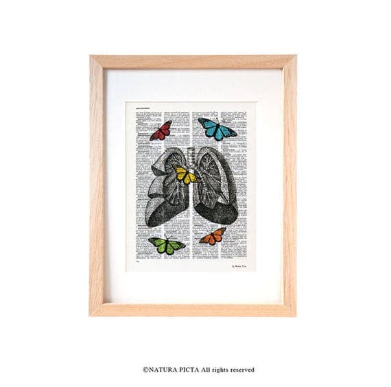 Anatomical human lungs with butterflies printlungs
