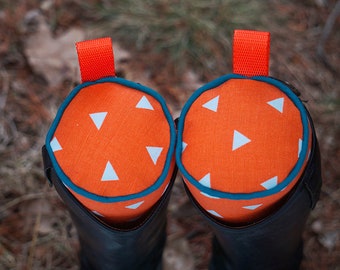 Ready to Ship  - Orange and Denim Blue Triangles English Boot Trees/Stuffers - Geometric // Mod // Teal