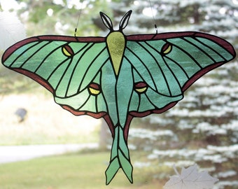 Stained Glass Luna Moth, Stained Glass Moth, Wildlife Art, Stained Glass Window Panel, Glass Art