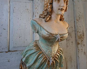 Ship figurehead wall hanging shabby cottage chic painted distressed ocean bow maiden ornate embellished rhinestone crown anita spero design