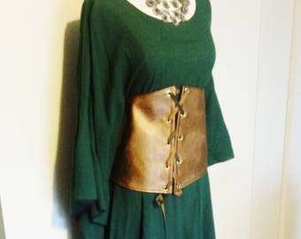 XXXL Cincher in Metallic Bronze Fake Leather, Front Lace, Copper, Brown