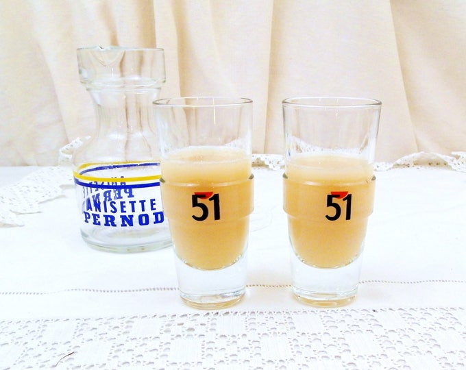 2 Vintage French Pastis 51 Glasses, Pair French Aperitif Glasses, Pernod Ricard