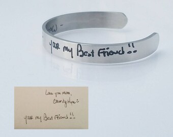 Handwriting Jewelry - Handwriting Bracelet - Stainless Steel Cuff - Engraved Handwriting - Memorial Gift - Personalized - Actual Handwriting