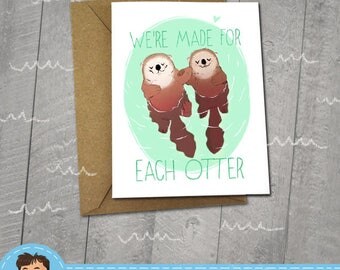 Otter, I Love You Card, Cute Animals, Approximately 5 x 7 Blank Card, Kraft Envelope, Sea Otter Card, Birthday Card, Valentine's Day Card