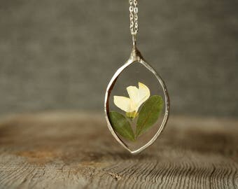 dried flowers charm necklace, glass terrarium, gift for woman, botanical jewelry, boho style, cousin gifts