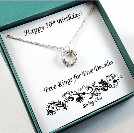 50th Birthday Gift for Women Sterling Silver Necklace 50th
