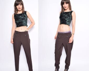 Vintage 90's Brown Tapered Leg Stirrup Pants / Tapered Leg Pants - Size Extra Large