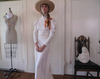 30's Satin Wedding Gown w/ Amazing Collar sz Us 4-6