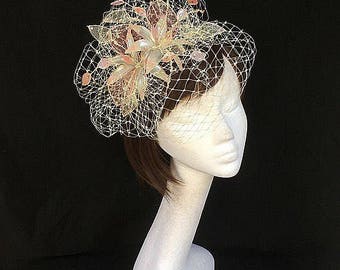 Pink Fascinator, ivory hat, Ascot Fascinator, Mother of the bride hat, vintage wedding headdress, bespoke fascinator