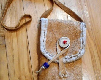 Leather (brain tanned look) Deer Antler Neck Bag