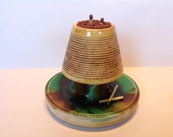 Antique English Porcelain Majolica Table Match Striker. C1840-50. Victorian Table Vesta. Antique Porcelain Pyrogene. Gentleman's Club Vesta.