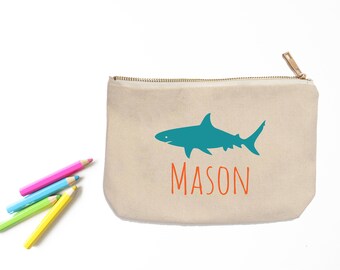 Shark Personalized Pencil Pouch // Custom Personalized Kids Shark School Pencil Bag // Pencil Case