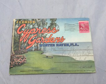 1948 Vintage Florida Cypress Gardens Postcard Folder, Vintage 1940s Cypress Gardens Winter Haven FL Souvenir Postcard