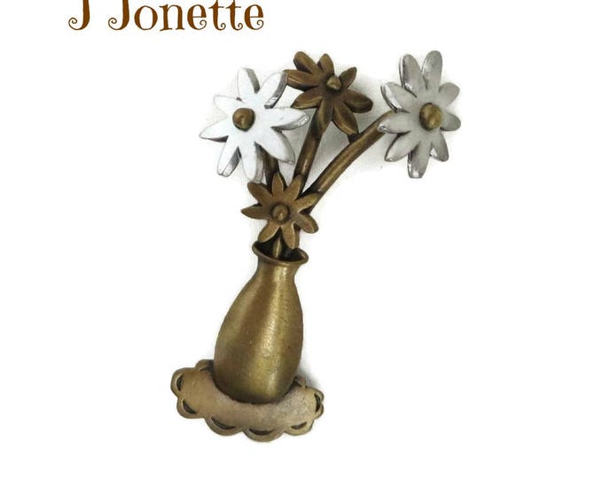 JJ Brooch, Vintage Flower Brooch Pin, Signed J Jonette Brooch, Vintage Jewellery, Two Tone Floral Bouquet Pin, Gift for Her, Gift Boxed