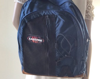 Backpack Bag, Eastpak, Leather Bottom Backpack, Blue Brown