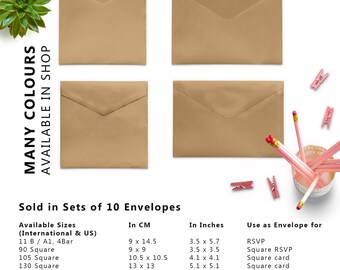 10 x Kraft Envelopes, Brown Envelopes, 4x6 Envelopes, A2 Envelopes, A7 Envelopes, C5 Envelope, C6 Envelopes, Set of 10 Envelopes