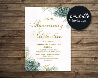 Wedding Anniversary Invitation 50th 25th 30th Gold Green Wedding Anniversary Invitation 50th 25th 30th Gold Green